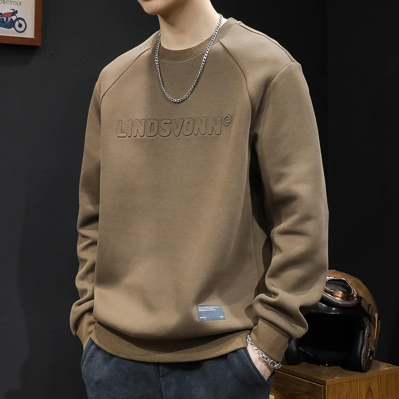 春季钢印圆领长袖卫衣男士潮牌宽松休闲上衣春秋套头内搭无帽外套