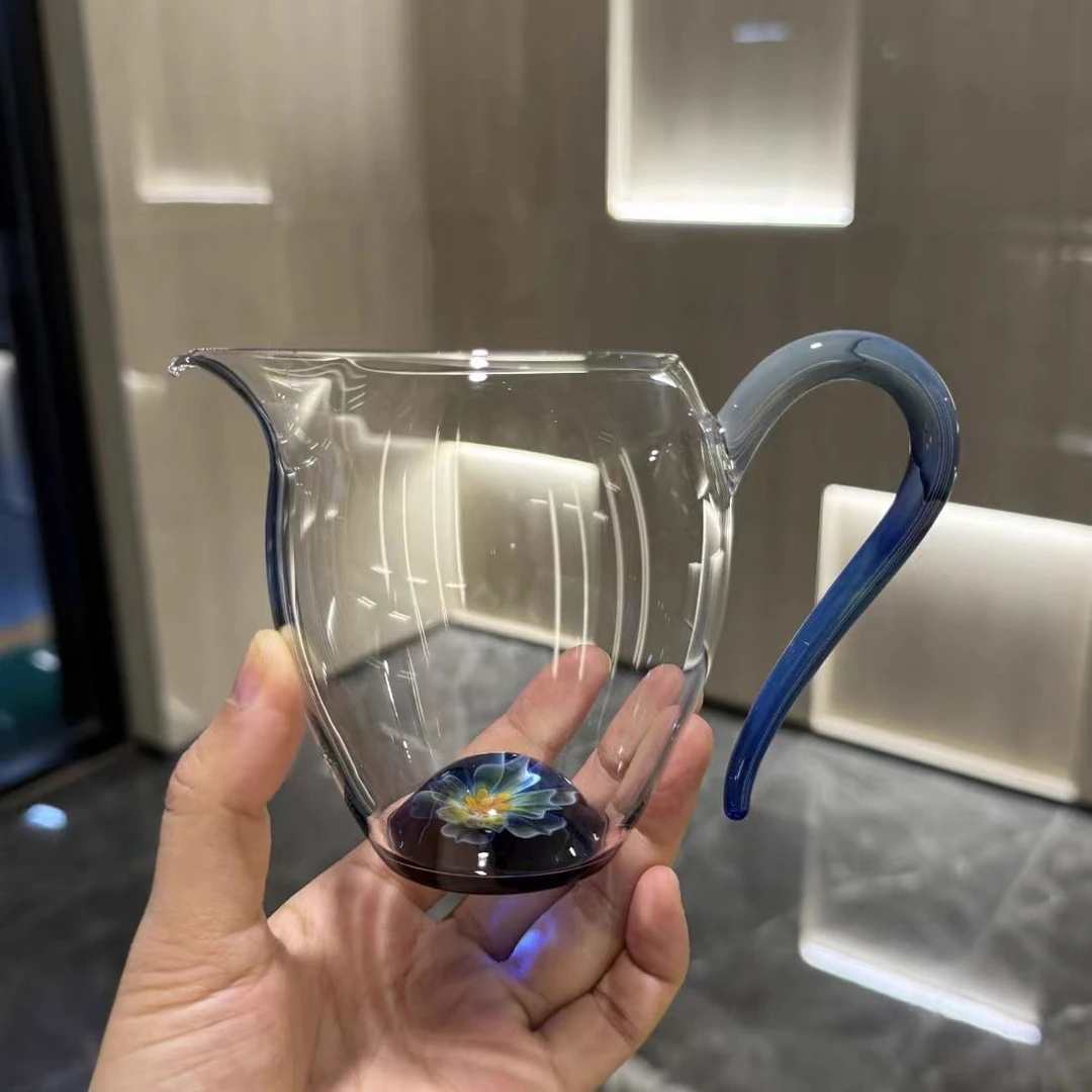 高端花珠星空海棠花底高硼硅耐热玻璃公道杯分茶器公道杯功夫套组