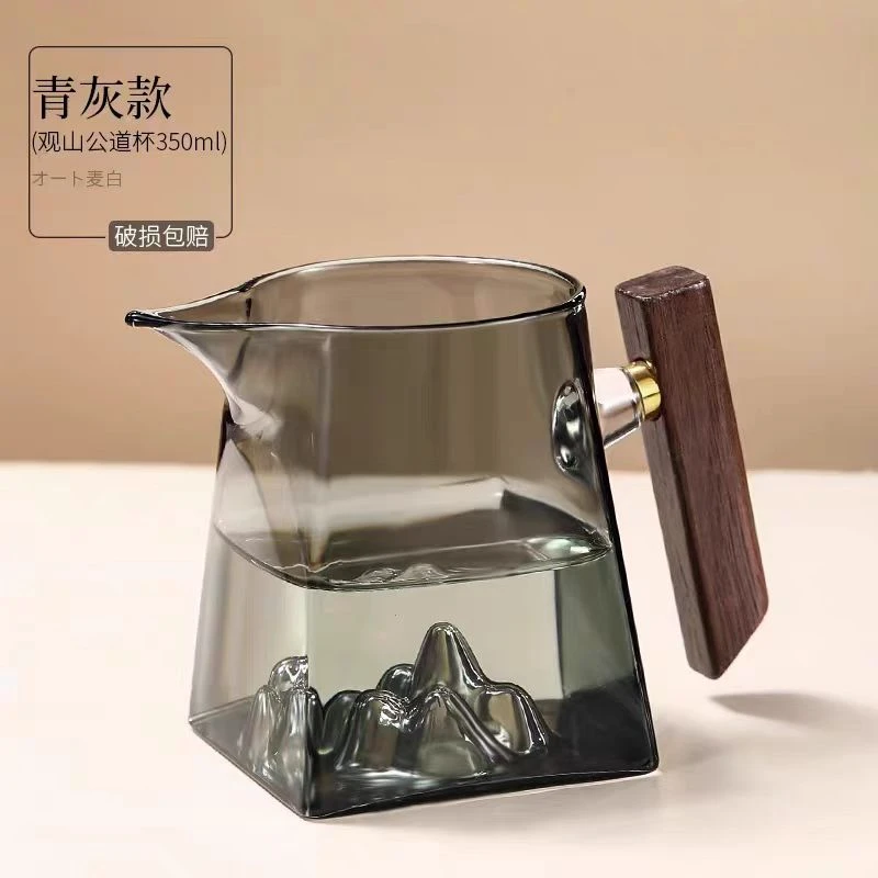 耐热玻璃公道杯观山公杯木把防烫分茶器功夫茶具茶海茶漏过滤套装