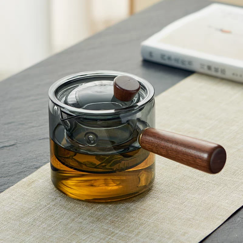 侧把玻璃煮茶壶耐高温泡茶壶电陶炉烧水壶茶具功夫套装单壶木把