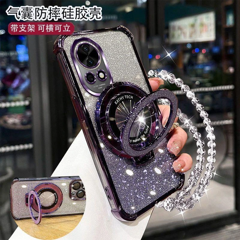 适用华为Nova12Pro手机壳ADAAL00女款护镜流行闪粉支架手链软壳潮