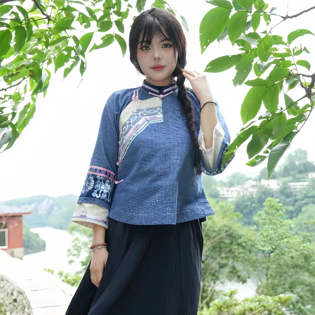 哩尢新款布依族壮族辫绣土布上衣