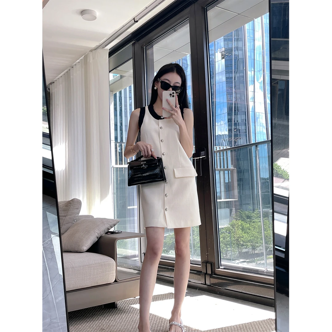 YESWOMEN【达人】卡西米香撞色肌理感小香风背心连衣裙DY1336D3242