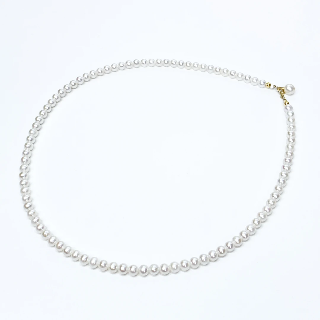 18K金弹簧扣极光近正圆淡水小米珠项链3-4-5mm珍珠国风简约小众