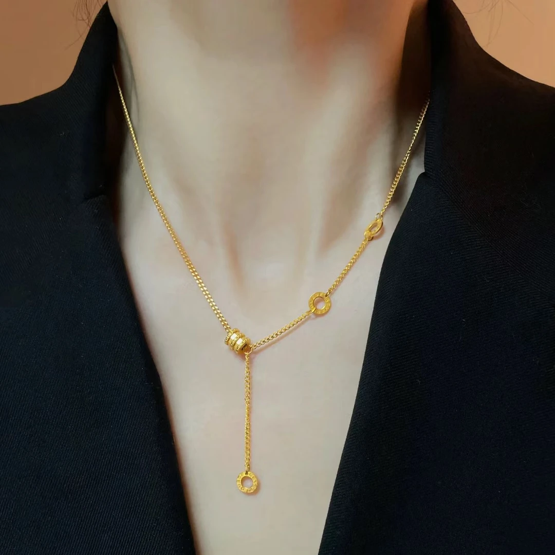 钛钢项链 流苏小蛮腰项链简约气质百搭金色