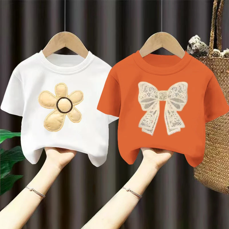 100%纯棉中小童短袖t恤夏季2024新款女童洋气中国风宝宝儿童上衣