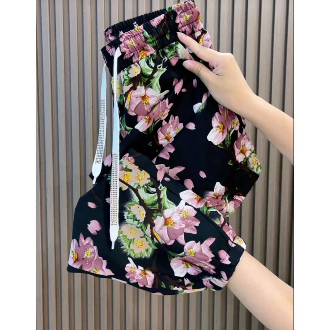 束脚裤女冰丝裤九分裤夏季薄款休闲裤女宽松显瘦休闲裤哈伦裤花裤