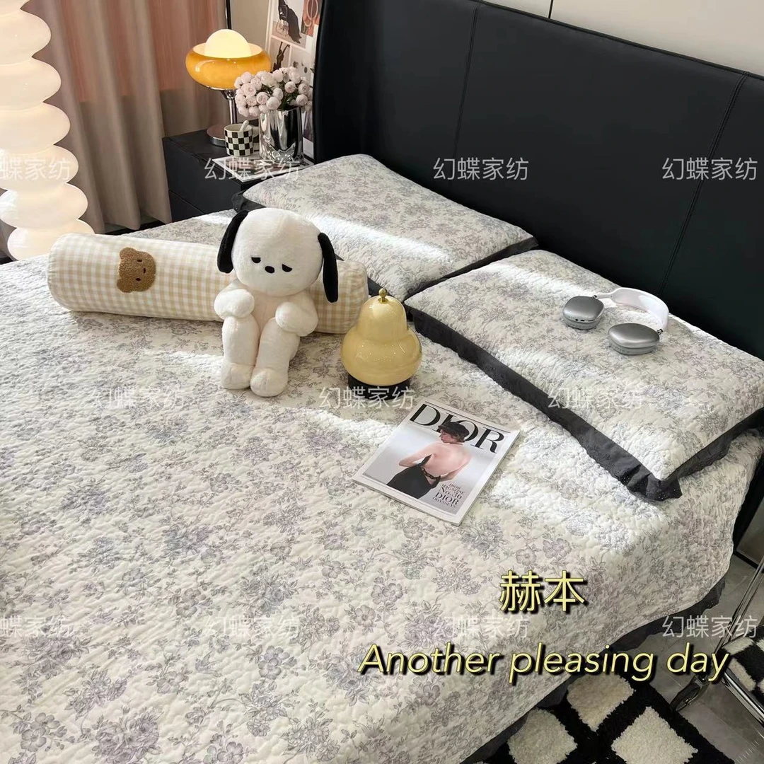 幻蝶家纺 2025 热卖款 法式花边全棉绗缝床盖三件套