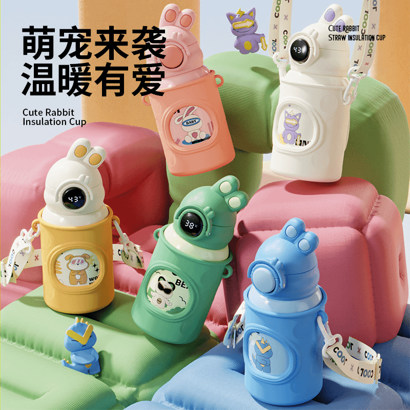 316不锈钢儿童保温杯吸管杯可爱不锈钢卡通学生杯便携杯带高颜值