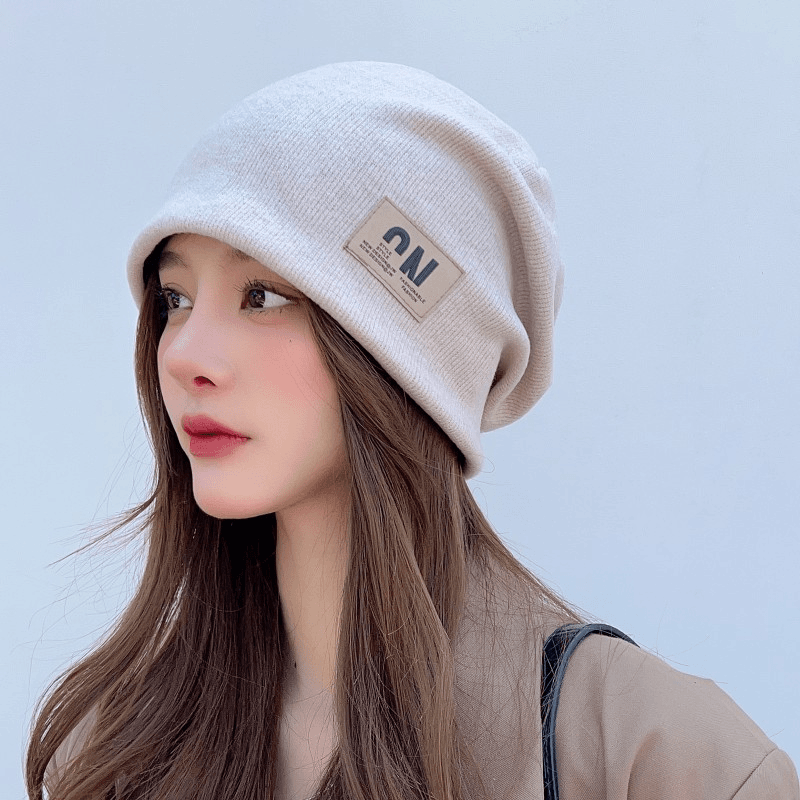 妩纪 秋冬新款日系显脸小堆堆帽女百搭护耳针织帽个性时尚潮流包头帽子