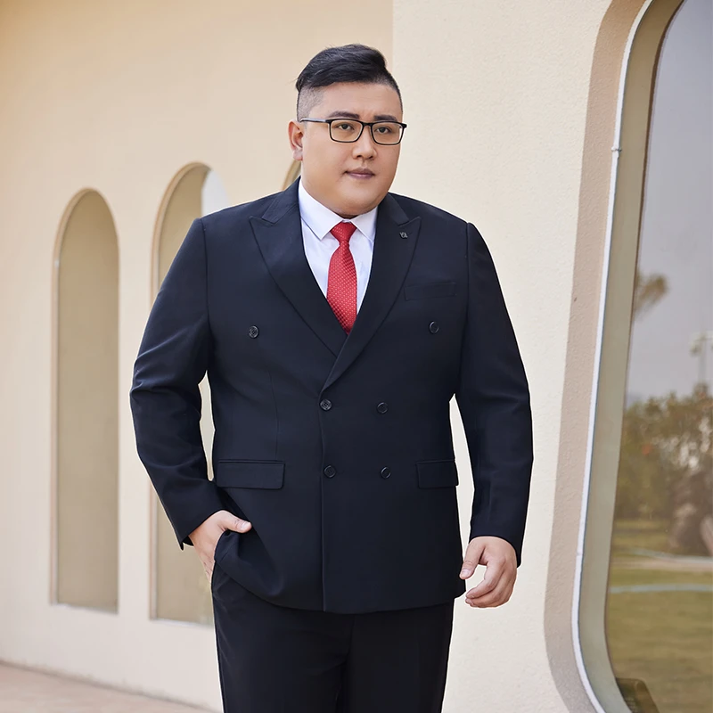 双排扣开衩纯色加肥大码西装套装男胖子西服男结婚新郎伴郎团礼服