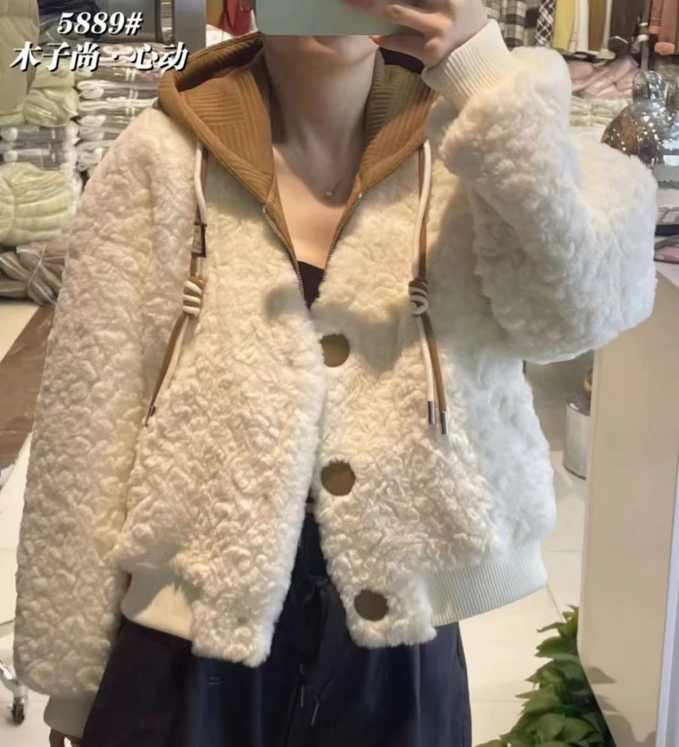 梦鹃同款皮毛一体外套时尚早春小香风百搭绵羊毛