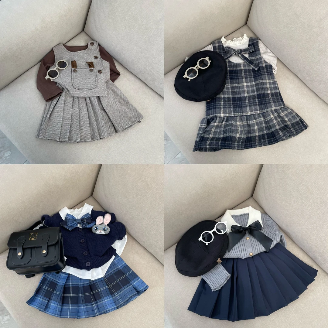 【201-299】秋季丶冬季女童洋气学院风韩版保暖舒适针织套装连衣裙