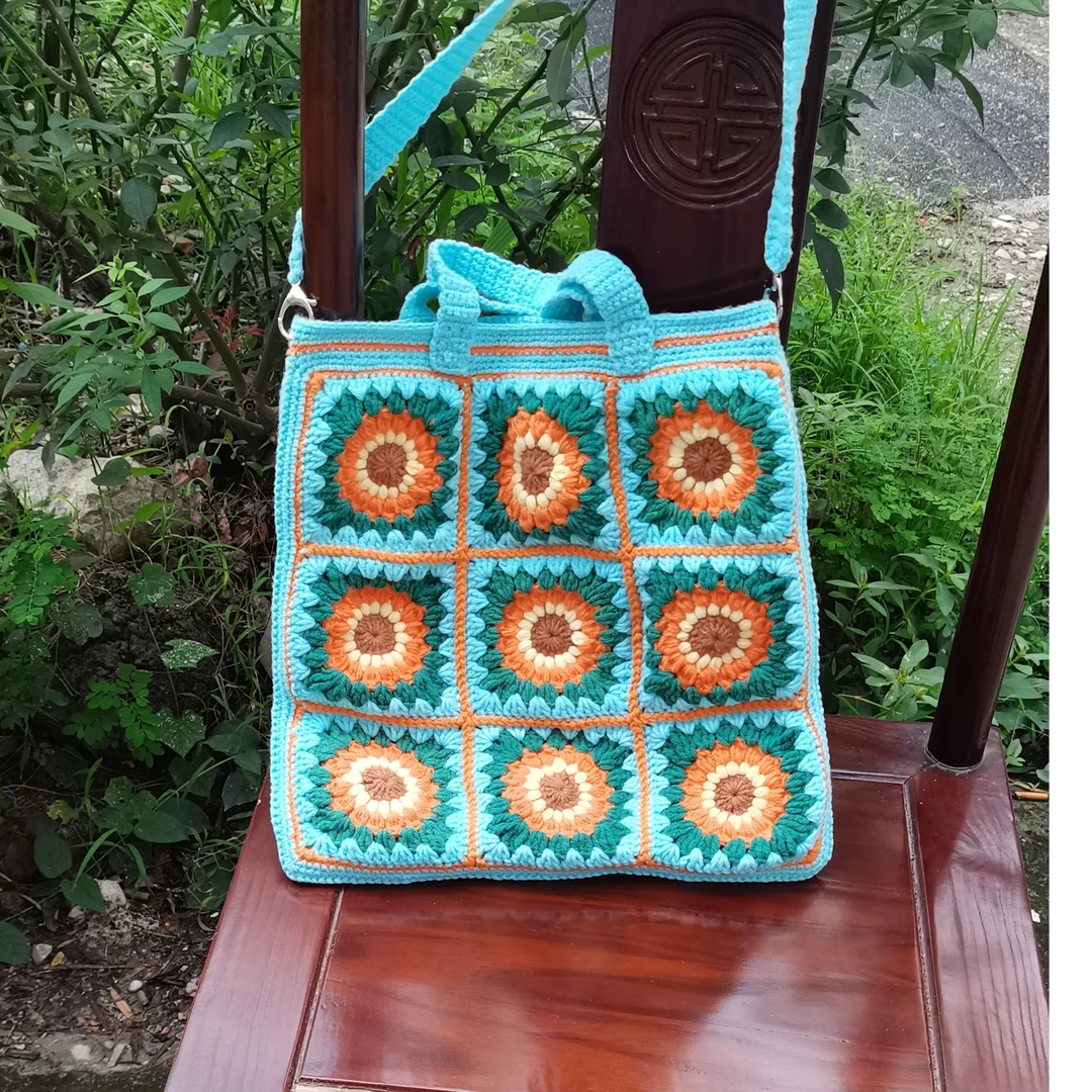 百搭钩织单肩包复古手工包双面拼接女士包时尚斜跨手提包包绿色包