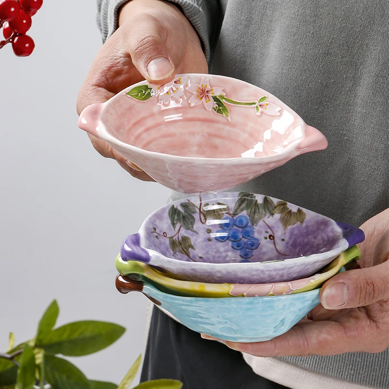 创意陶瓷蘸料碟手绘釉下彩小菜碟日式树叶碟子家用个性调味碟