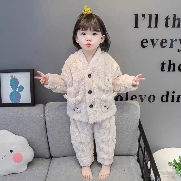女童睡衣秋冬季珊瑚绒儿童中小童女孩宝宝家居服加厚法兰绒套装