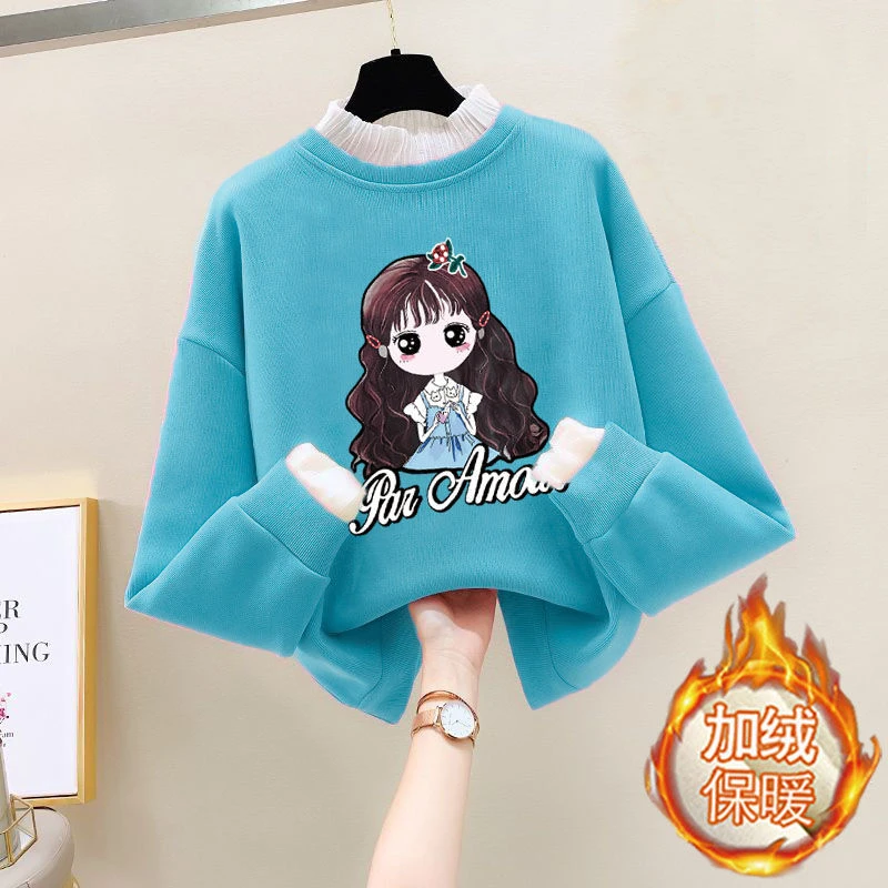女童加绒卫衣秋冬装大童韩版洋气厚款儿童衣服女孩保暖上衣外穿潮
