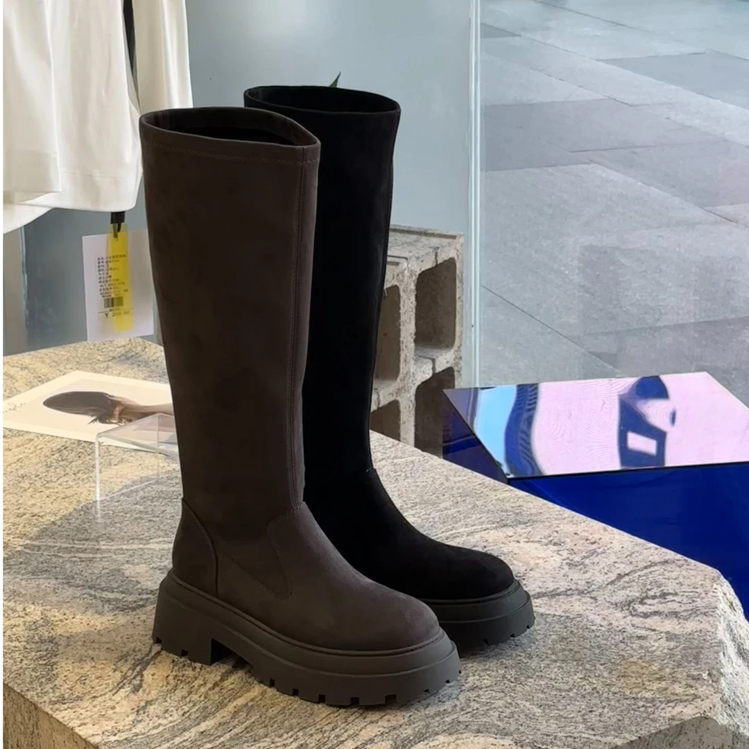 chalan  新款时尚百搭舒适休闲长筒瘦瘦靴B1243Q017