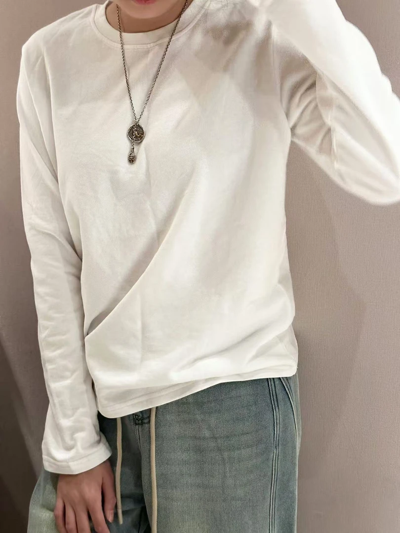 chalan 衬衣袖纯棉加绒圆领T恤 H24C0243