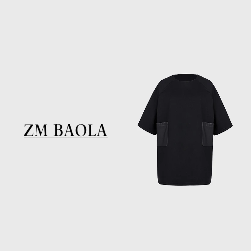 ZM BAOLA【芷澜】绵羊毛混 纺拼皮双口袋 宽松连衣裙BL3107-Ｓ2