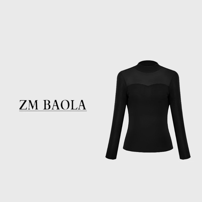 ZM BAOLA【紫墨】网纱极简结构 百搭时尚修身女士打底衫BN8038-S4