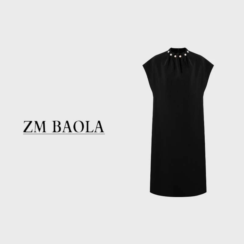 ZM BAOLA【珠光】气质黑色百搭简约小众设计女装连衣裙BL3027-S2