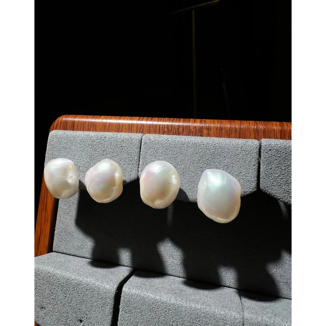 JUNMU大点位无核巴洛克珍珠耳钉极简复古珍珠素钉925银耳饰