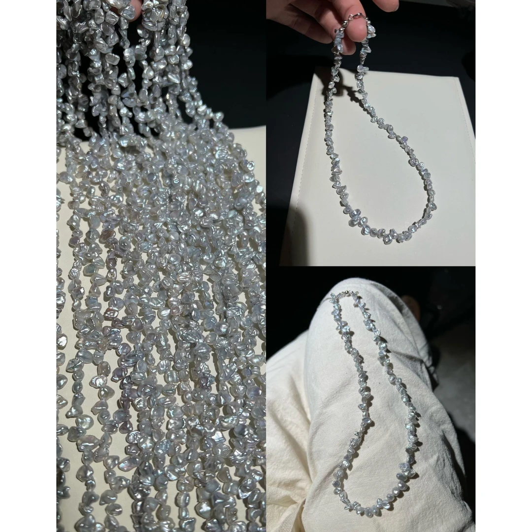 JUNMU28孔蓝血花瓣项链克旭珍珠锁骨链 点位5-6mm 多样性发货发一