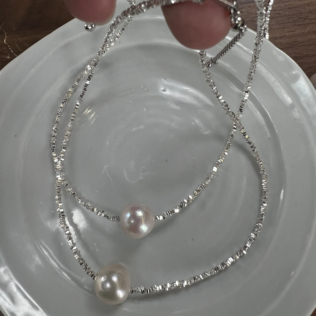 淡水珍珠碎银子款路路通项链珍珠13-14mmS925银简约款颈链锁骨链
