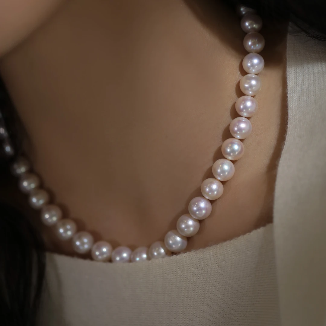 天然淡水珍珠项链10-11mm正圆强光气质珠宝颈链送妈妈婆婆礼物