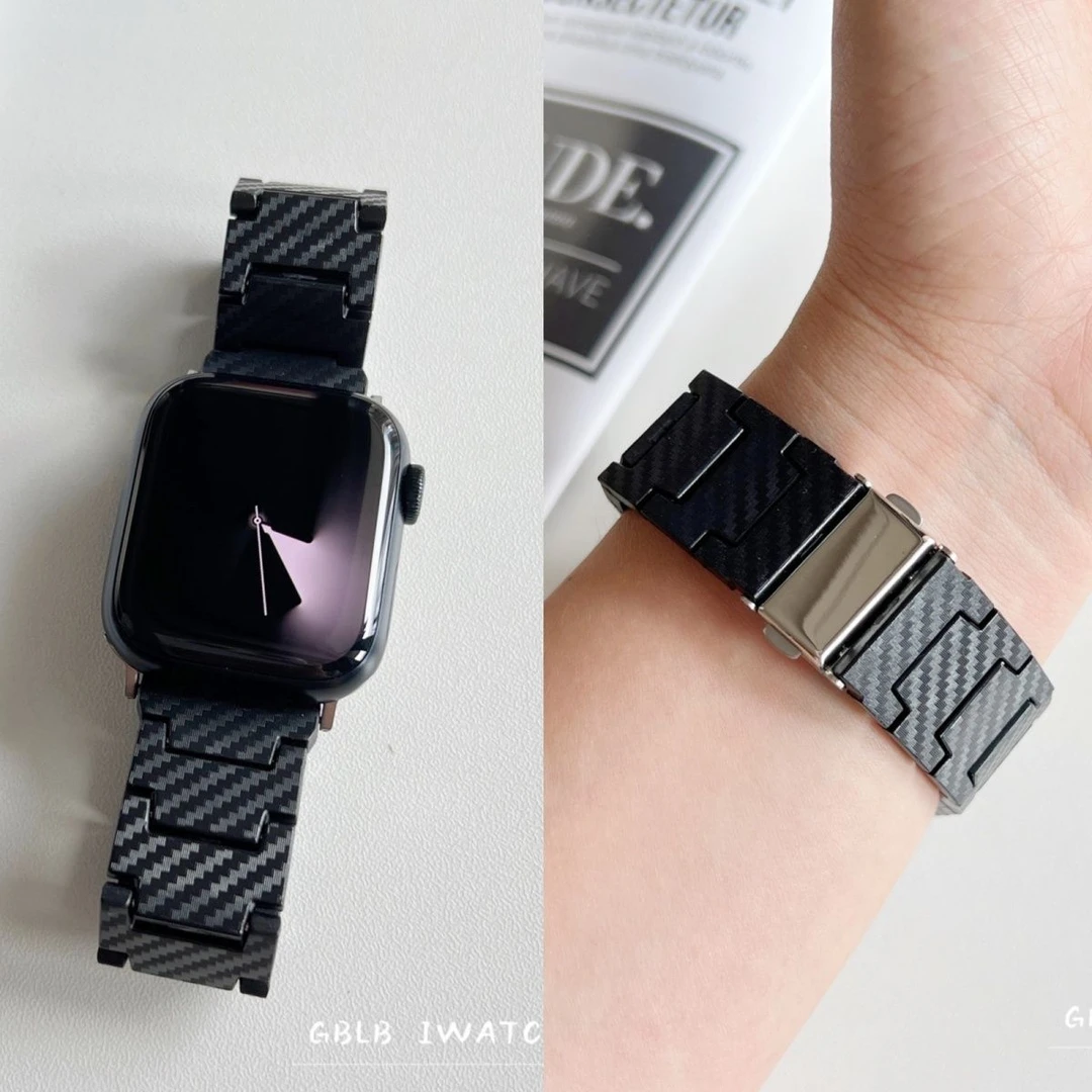 适用applewatch10表带苹果手表se亚克力碳纤维纹高颜值男女新腕带