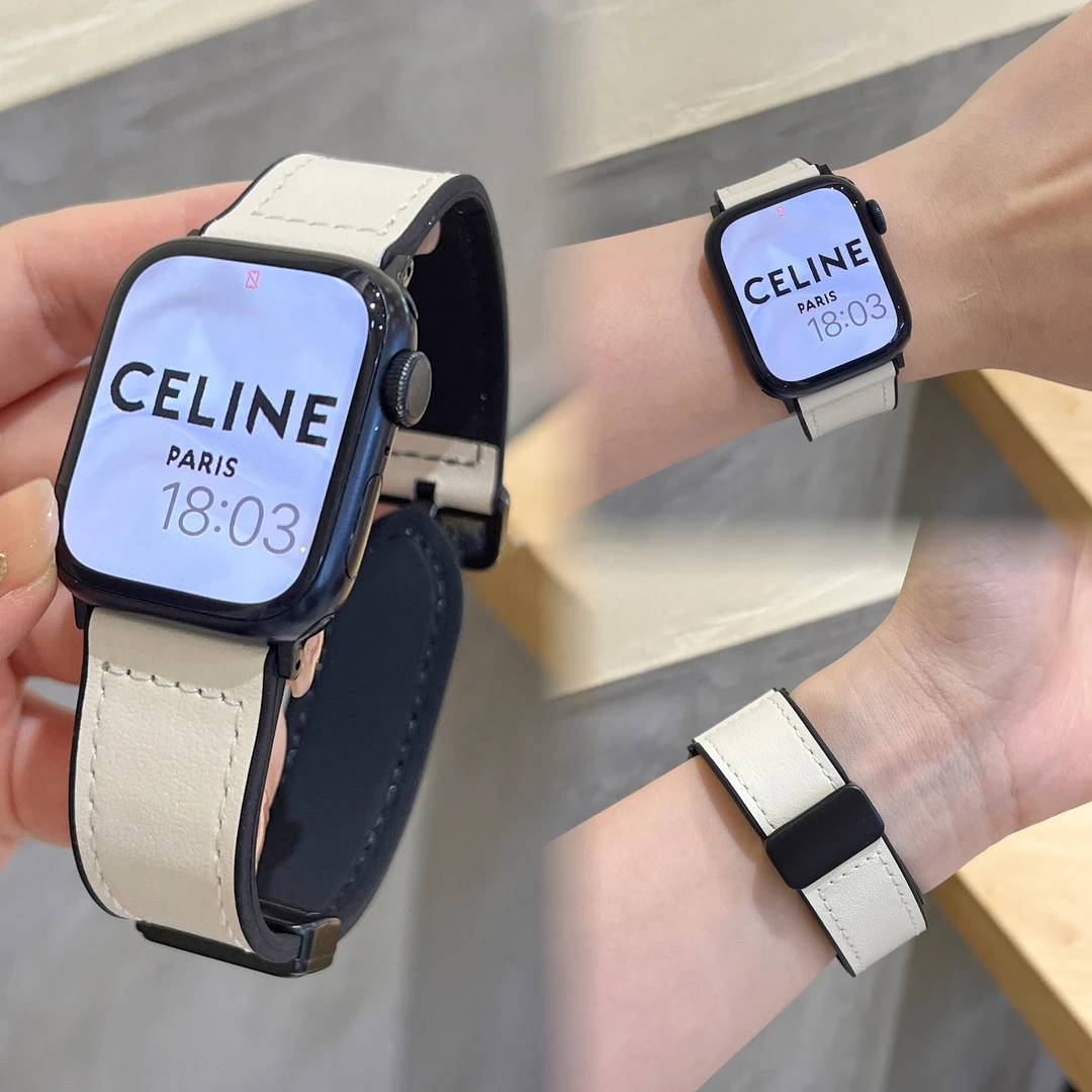 ins风适用苹果手表带Applewatch10柔软硅胶皮质磁吸扣iwatch9男女