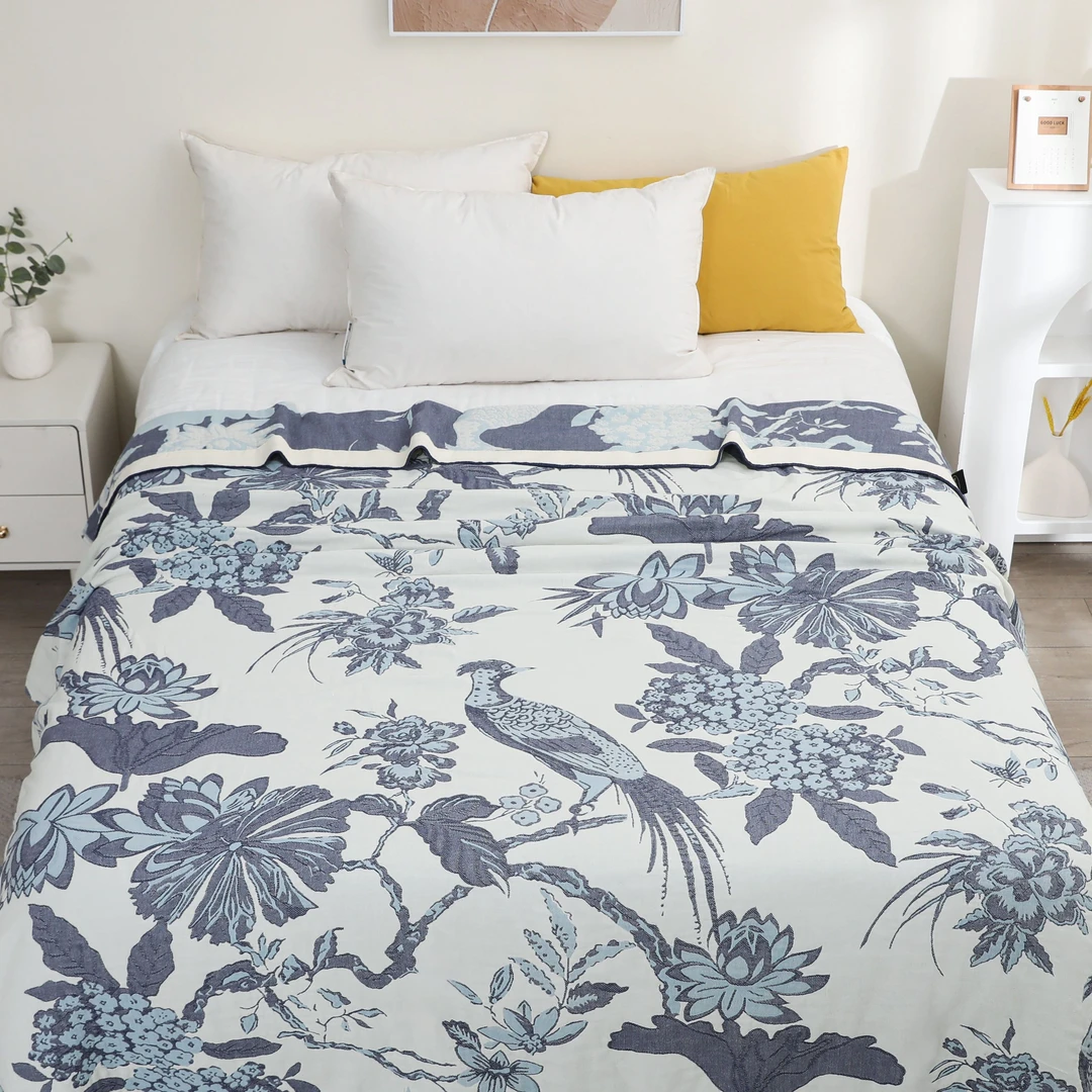 【汉麻纱布毯】200*230亲肤四季通用多功能毯休闲毯  喜鹊