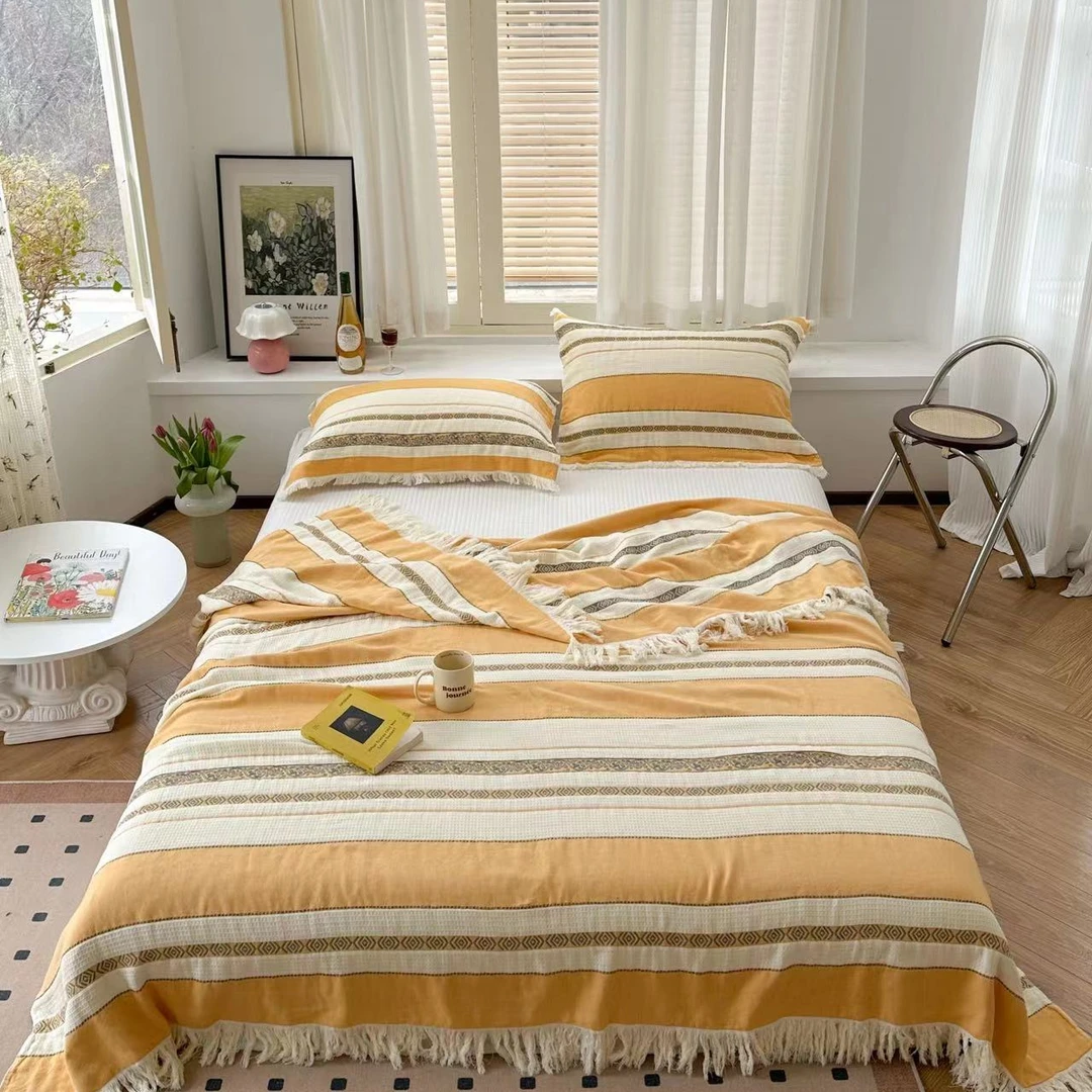 【纱布毯】200*230流苏亲肤四季通用多功能毯休闲毯   日暮里