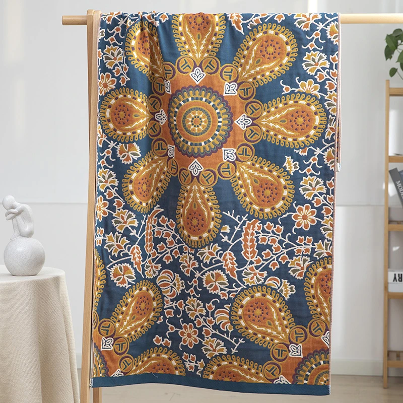 【浴巾】80*160纯棉纱布亲肤家用洗澡裹巾速干柔软   火莲花