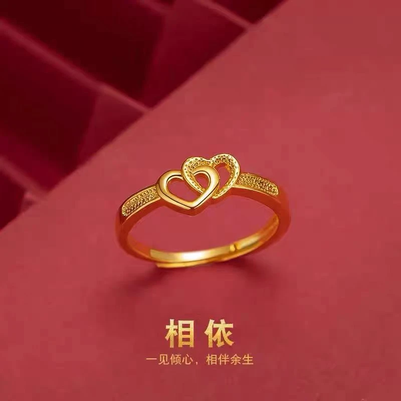 铜合金戒指 戒指饰品 精美轻奢小众双心活口可调节戒指