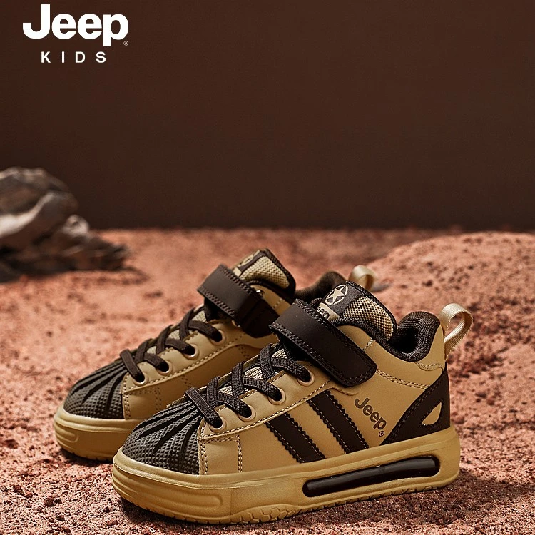 JEEP/吉普儿童小白鞋男童2023秋季新款魔法贴女童中帮运动板鞋