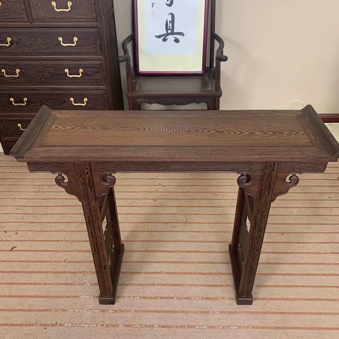 【老姚家具】鸡翅木实木条案复古新中式木纹复古木制桌中式简约座