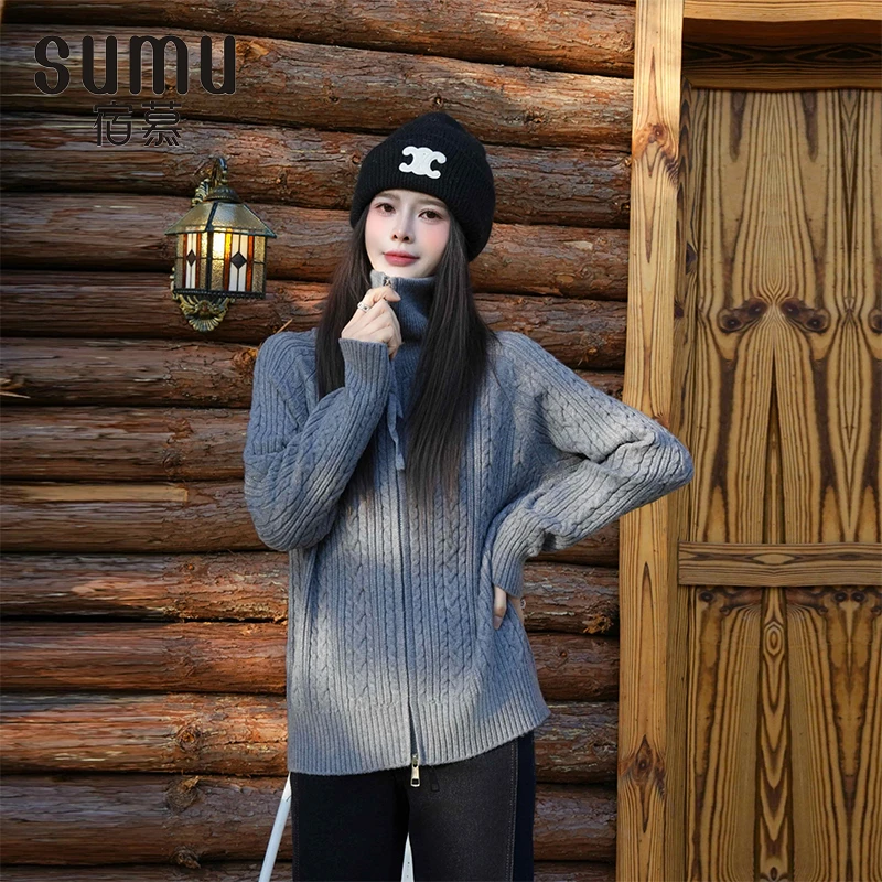 宿慕SUMU女款洋气拉链毛衣11-27冬季2024新款时尚针织衫女C4505P