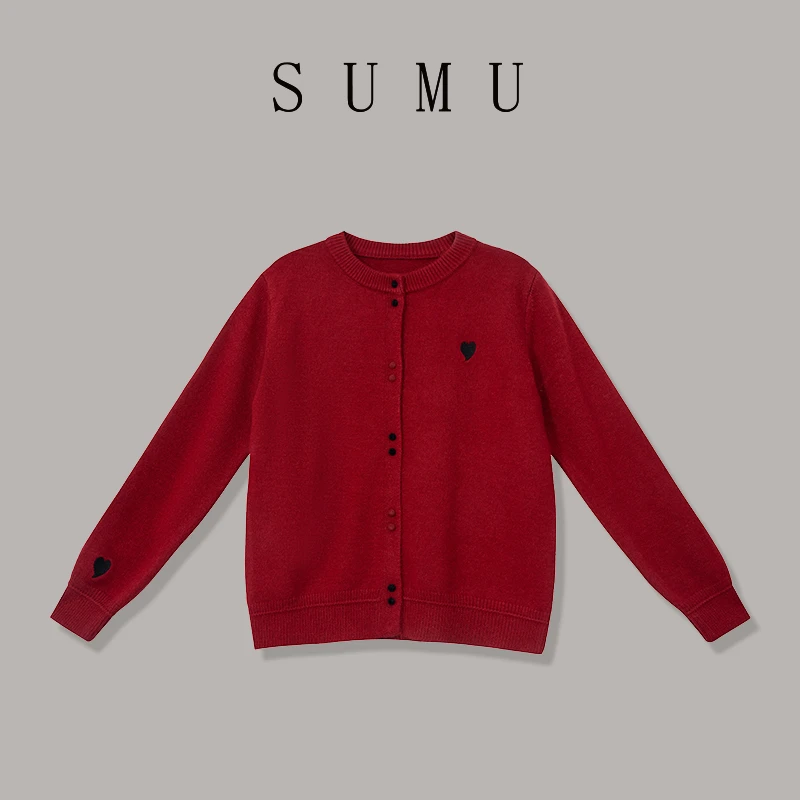 宿慕SUMU女款圆领小香风针织衫秋季2024新款宽松百搭针织衫D17006