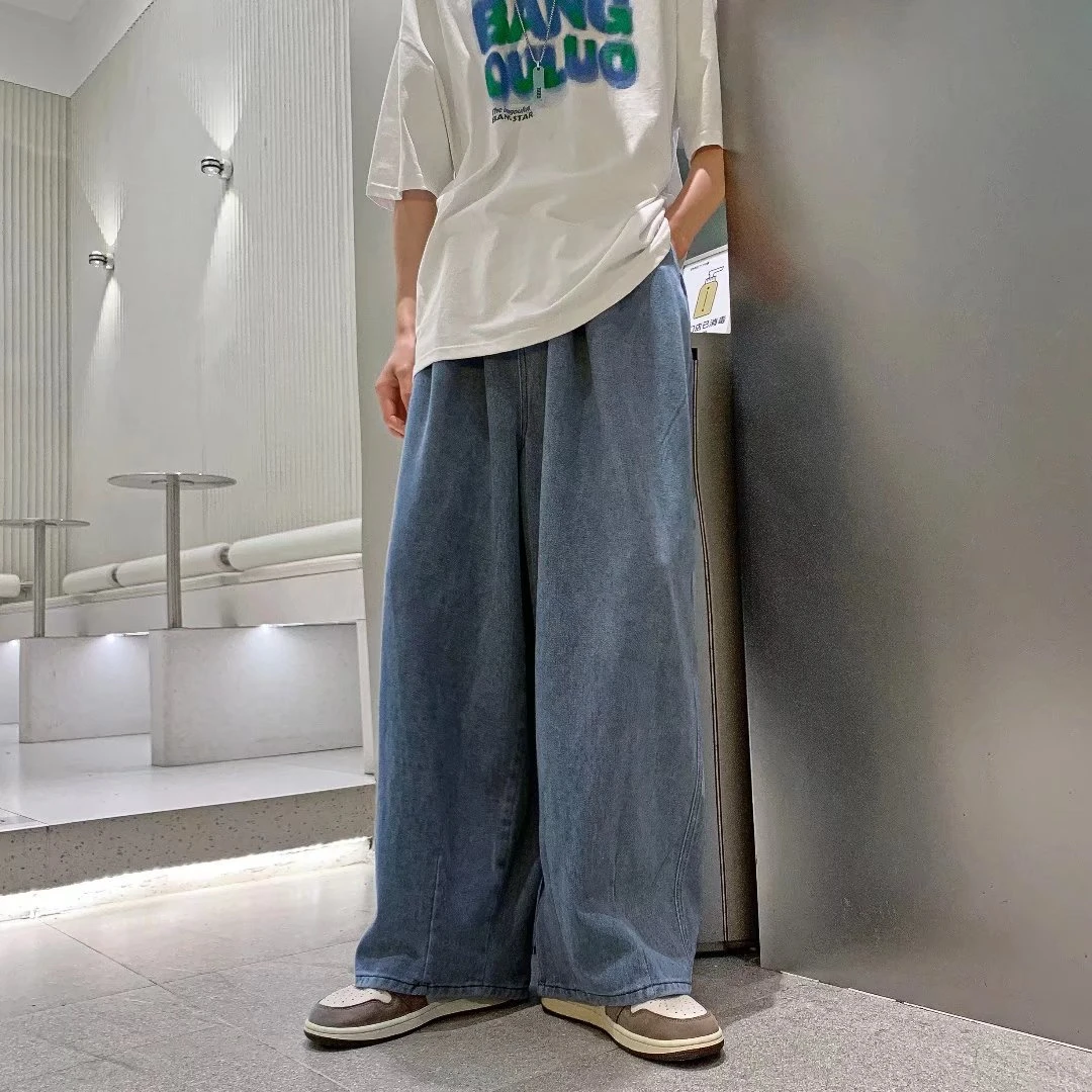 牛仔裤男款秋季水洗学生百搭潮牌阔腿裤休闲修身直筒宽松高街裤子