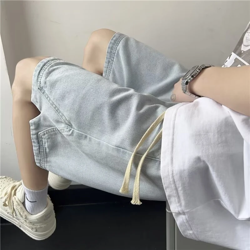牛仔短裤男夏季美式复古潮流百搭水洗直筒裤子高街痞帅休闲五分裤