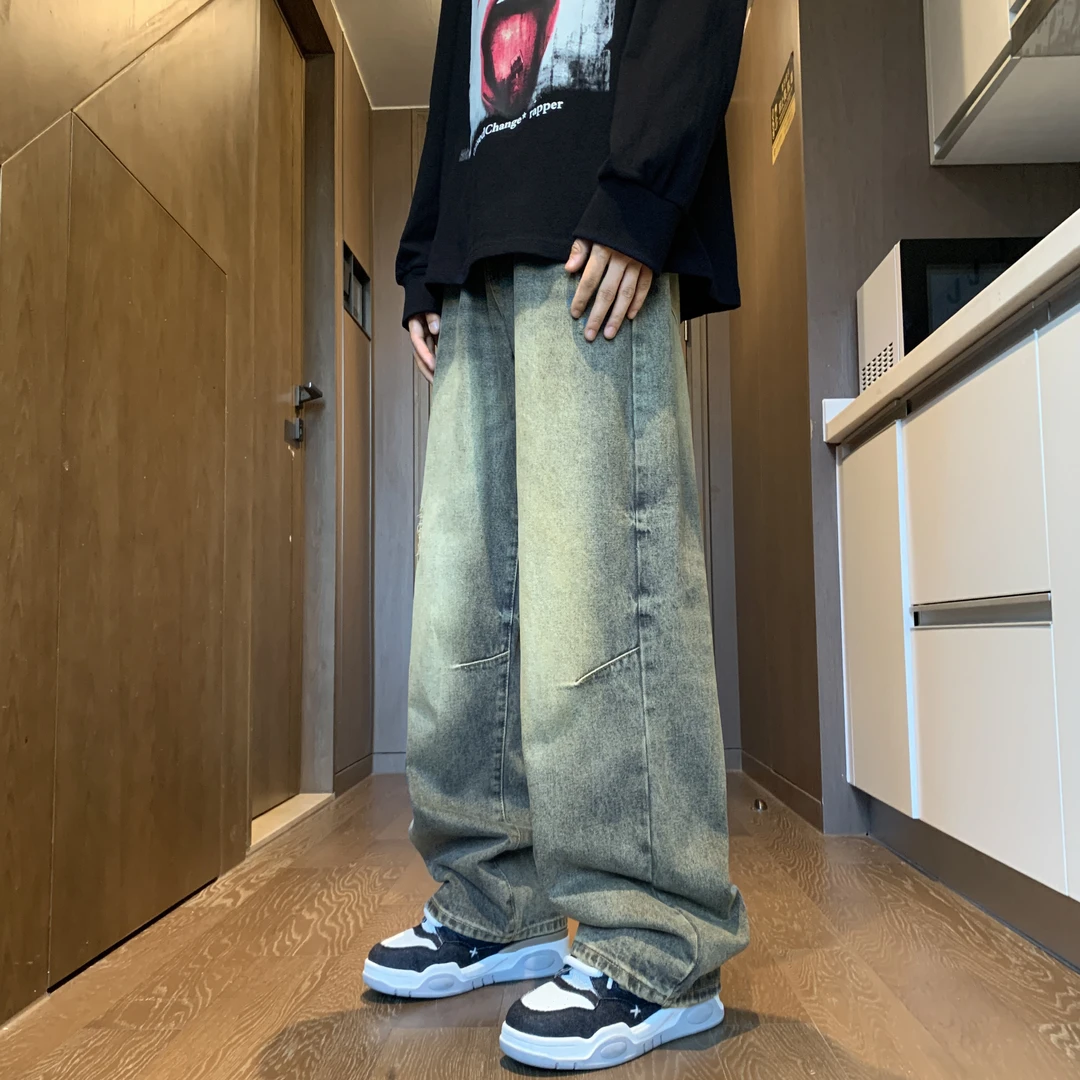 牛仔裤男款复古宽松直筒水洗美式百搭休闲阔腿高端设计感潮流裤子