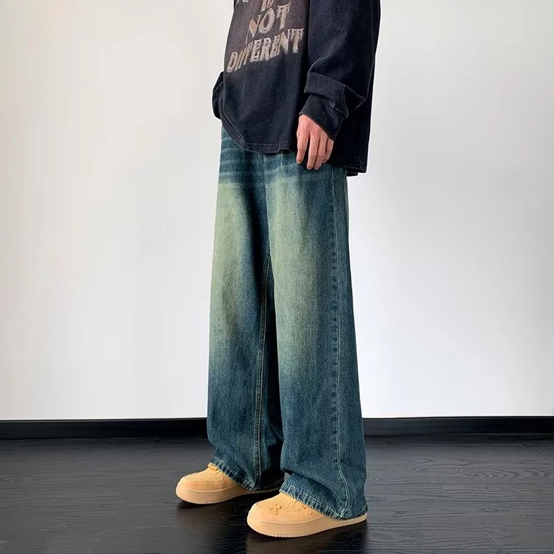 牛仔裤男款秋季做旧直筒宽松美式复古休闲阔腿百搭潮牌显瘦裤子