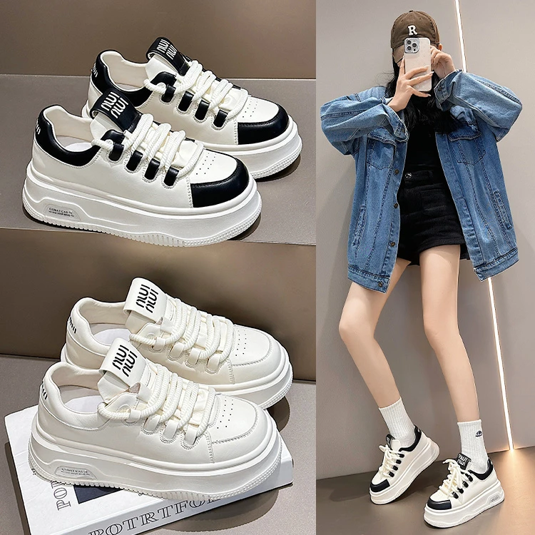 009真皮小白鞋女跟高5CM冬季新款加绒女鞋厚底增高百搭休闲板鞋子