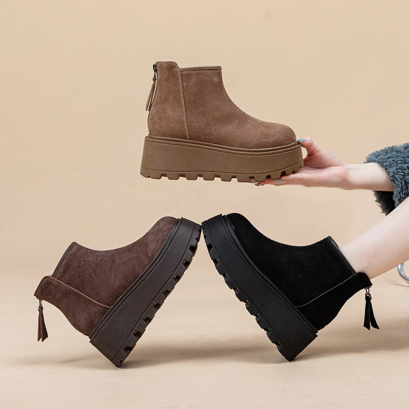 PC9079雪地靴女2024冬季新款休闲百搭厚底加绒保暖棉鞋后拉链短靴