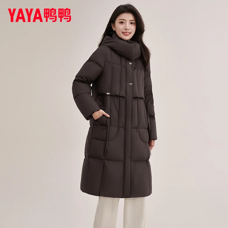 YAYA/鸭鸭羽绒服女士长款过膝2024冬季新款气质防寒加厚保暖外套