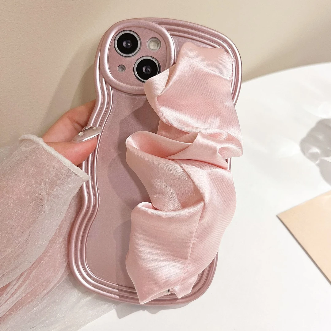 少女粉色丝巾腕带适用iPhone15promax手机壳苹果14硅胶12/13女款