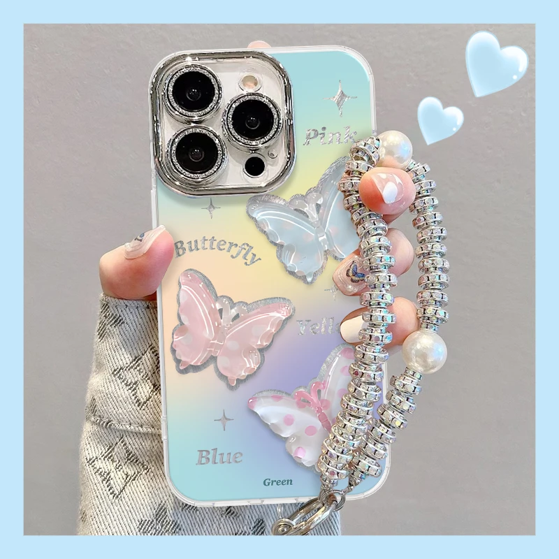 小众高级感手机壳适用于苹果15/OPPO华为VIVO网红蝴蝶羽纱壳新款