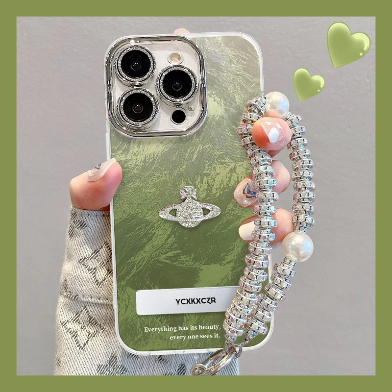 适用于苹果16/oppo华为vivo简约绿色手机壳松弛感流行冰川纹新款